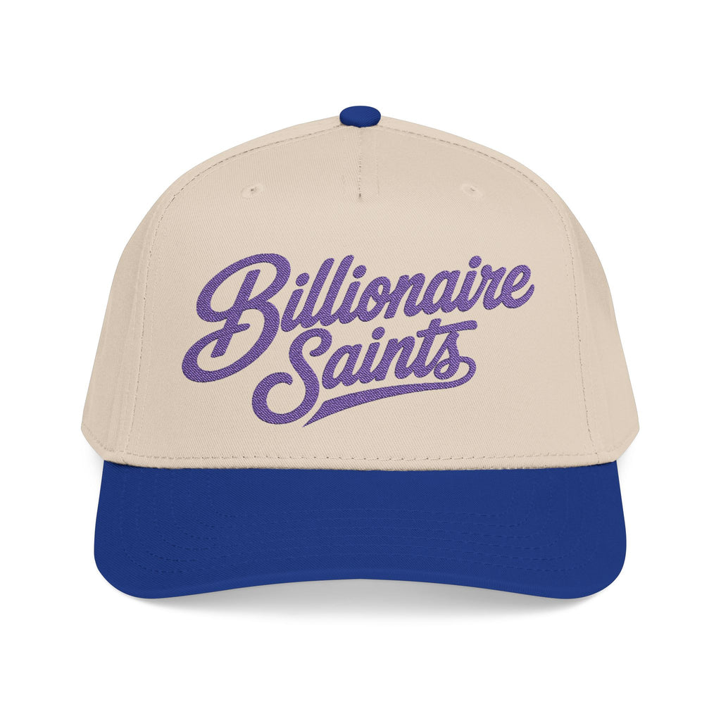 Billionaire Saints Blue Mid Profile Baseball Cap Retro Script Trucker Hat