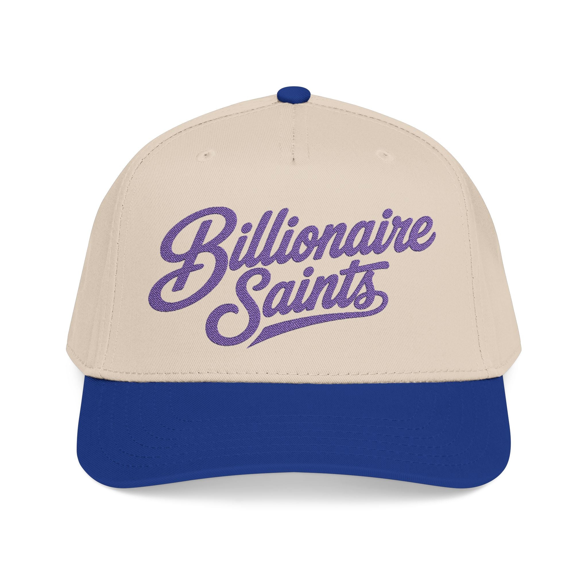 Billionaire Saints Blue Mid Profile Baseball Cap Retro Script Trucker Hat