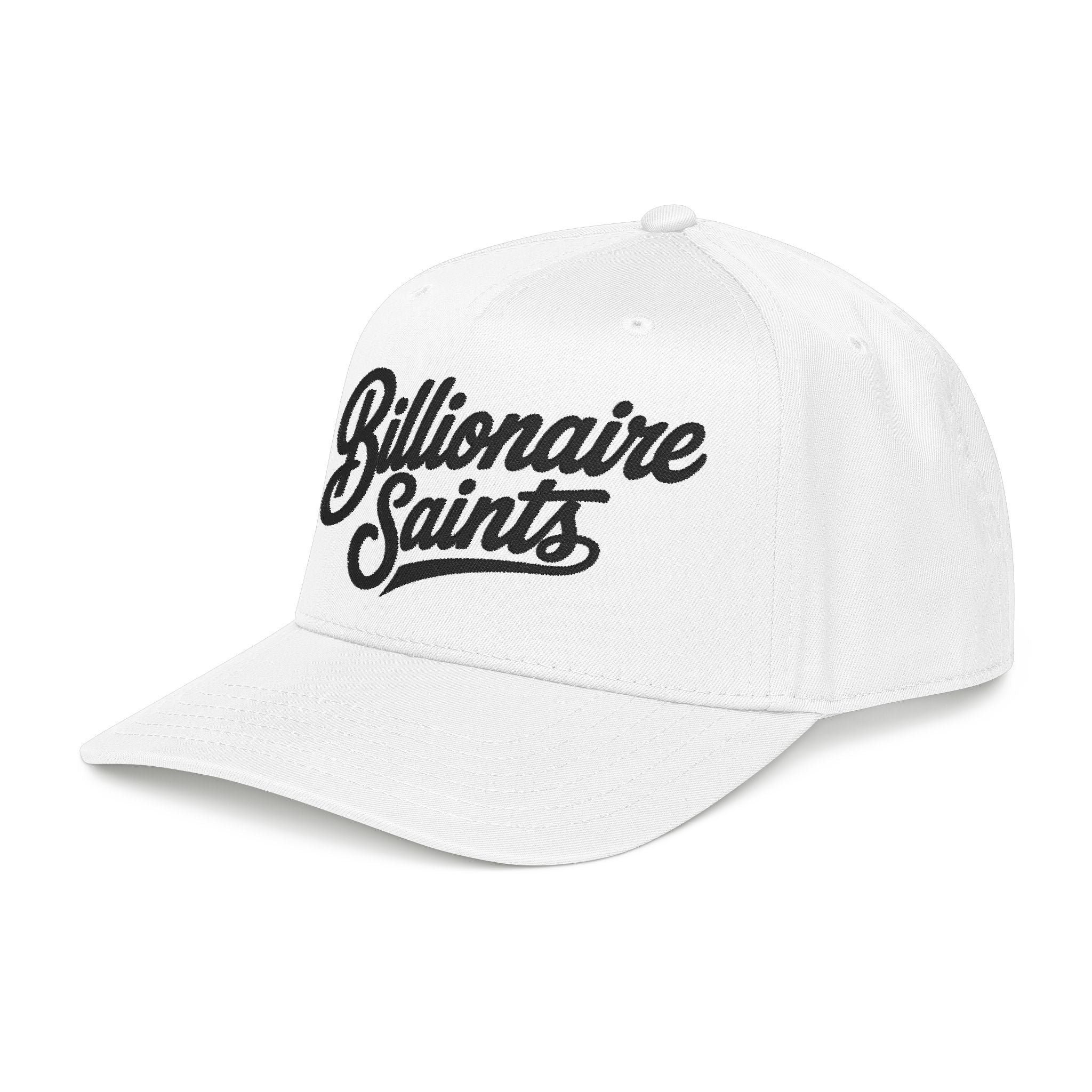 Billionaire Saints White Mid Profile Baseball Cap Retro Script Trucker Hat