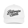 Billionaire Saints White Mid Profile Baseball Cap Retro Script Trucker Hat