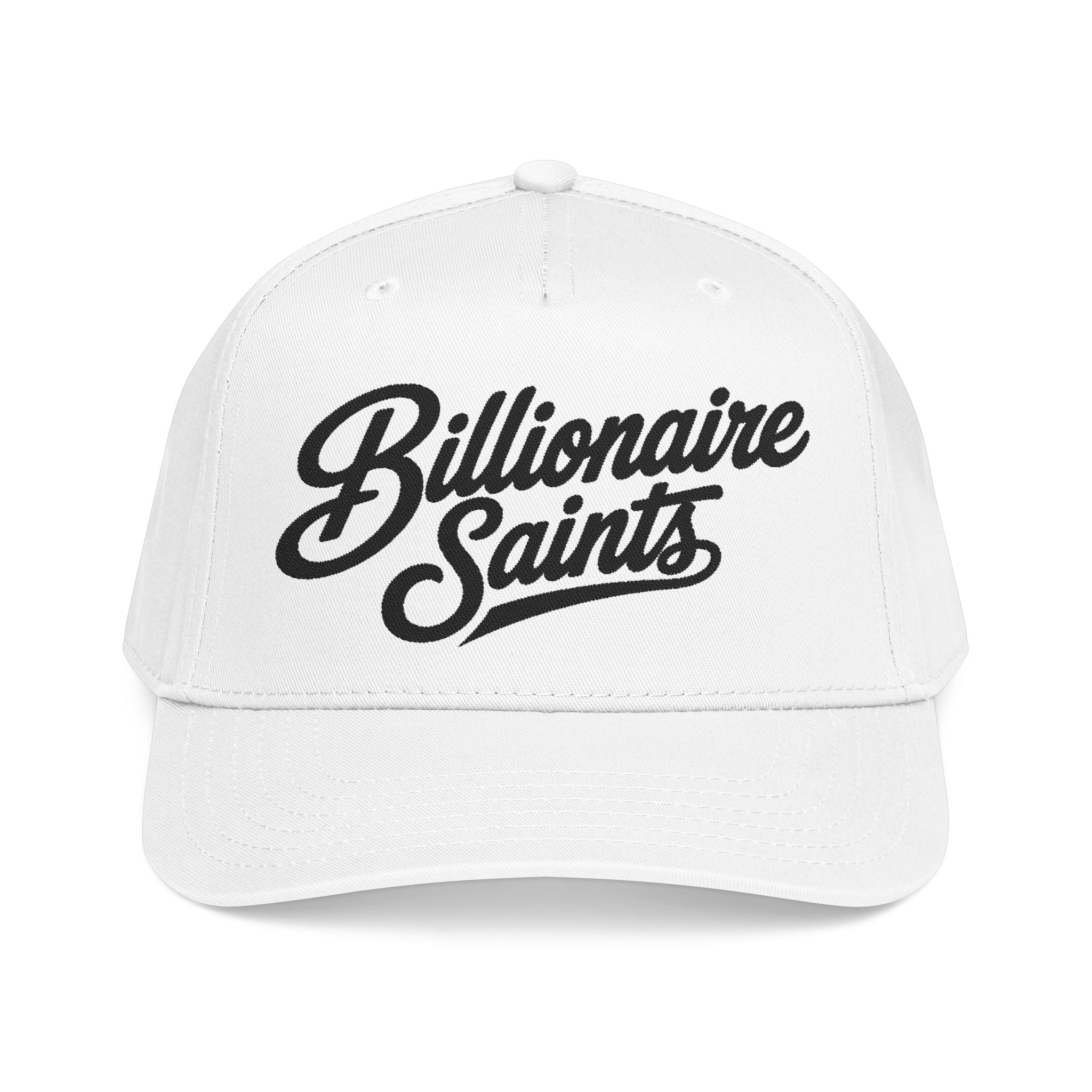 Billionaire Saints White Mid Profile Baseball Cap Retro Script Trucker Hat