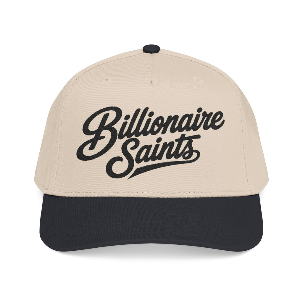 Billionaire Saints Black Mid Profile Baseball Cap Retro Script Trucker Hat