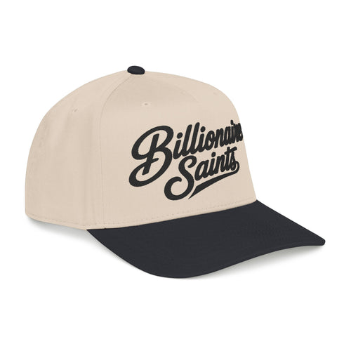 Billionaire Saints Black Mid Profile Baseball Cap Retro Script Trucker Hat
