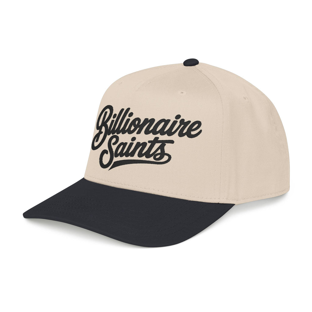 Billionaire Saints Black Mid Profile Baseball Cap Retro Script Trucker Hat
