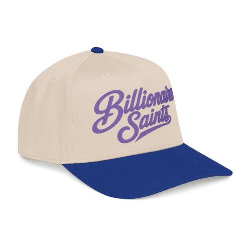 Billionaire Saints Blue Mid Profile Baseball Cap Retro Script Trucker Hat