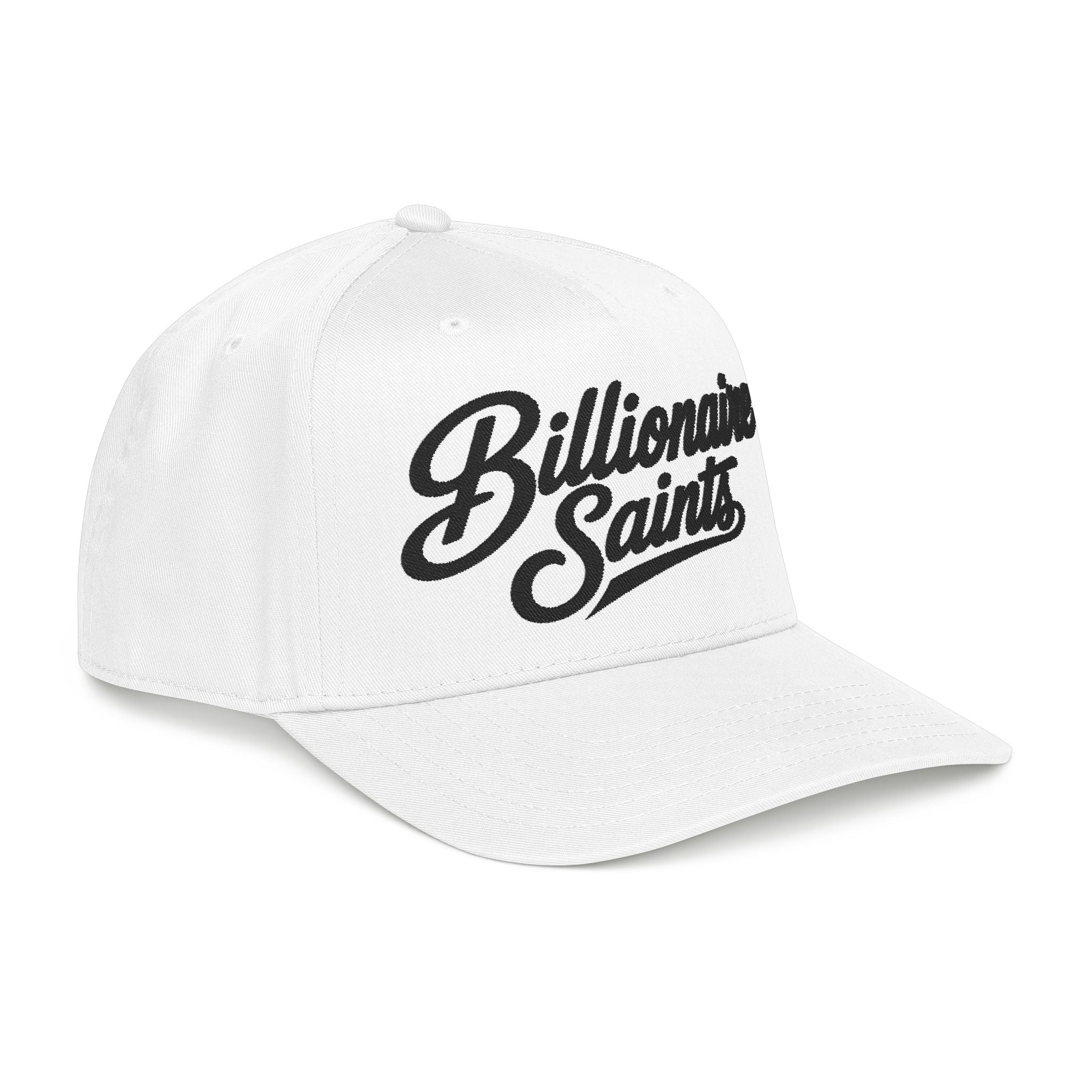 Billionaire Saints White Mid Profile Baseball Cap Retro Script Trucker Hat